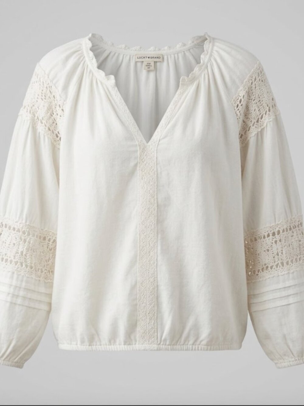 Lucky Brand Off White Crochet Lace Peasant Blouse V-Neck Size S